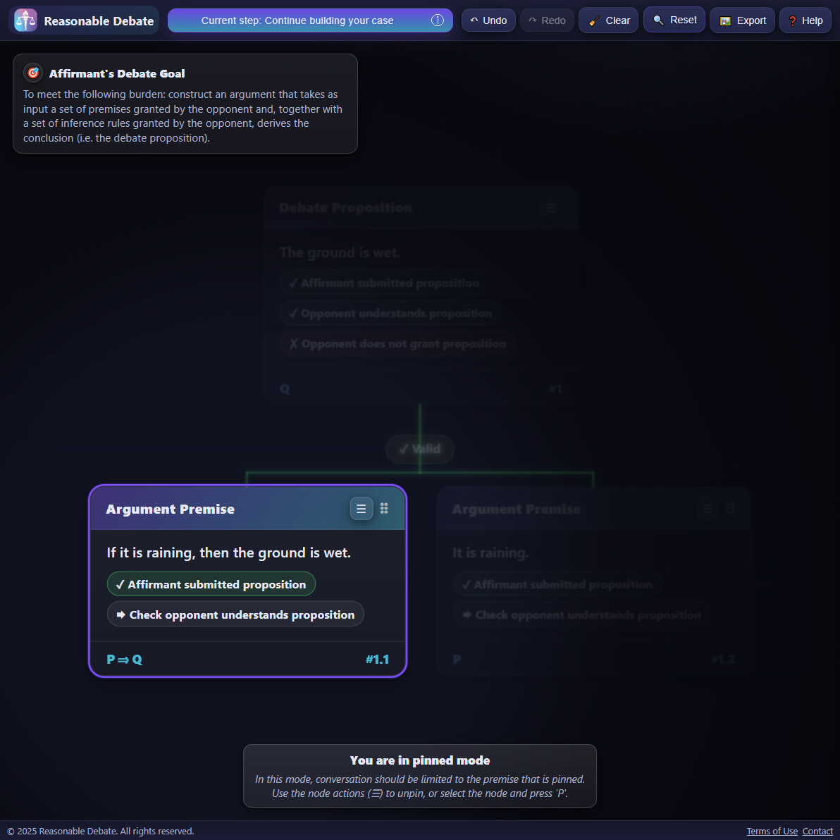 Preview of focus mode in Reasonable Debate